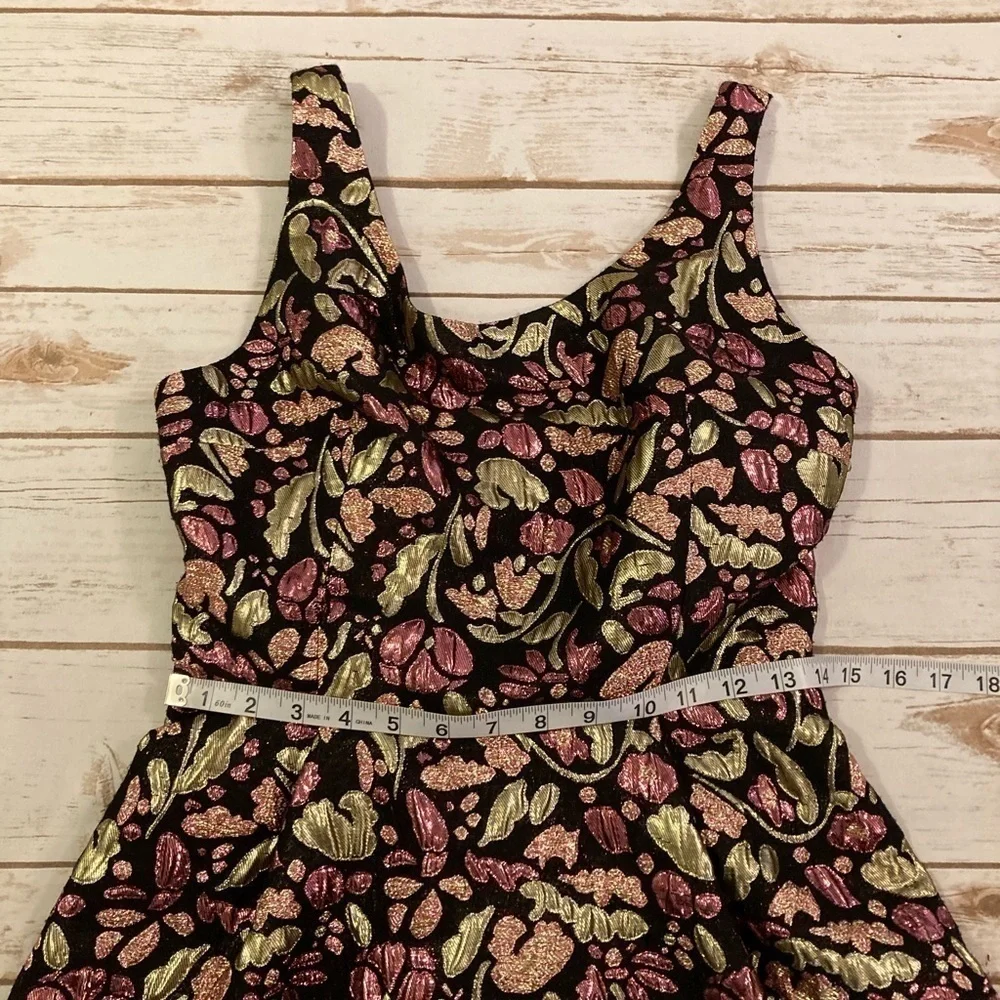Free People Metallic Fit and Flare Jacquard Floral Dress Medium